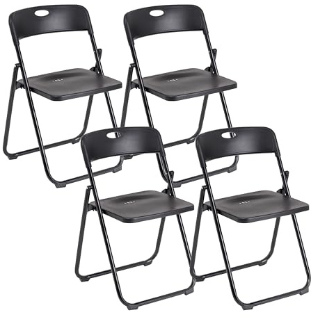 Baroni Home Set da 4 Sedie Pieghevoli con Struttura in Acciaio e PVC, Seduta Salvaspazio Richiudibile con Piedini e Maniglia, da Viaggio, Cucina, Soggiorno, Camera da Letto, 74x43x49 cm, Nero
