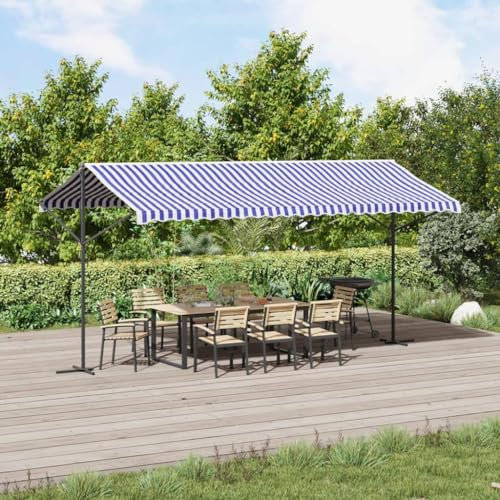 Gecheer Toldo azul y blanco, 500 x 300 cm, de tela y acero, cenador de exterior, toldo, pérgola con tela, pabellón de jardín, carpa para fiestas, cenador para barbacoa, A368933