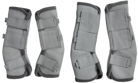 Horse Fly Boots Set of 4 - Soft & Comfort Mesh Travel Fly Leggings for Horses - Perfect for Field or Stable Grey Cob