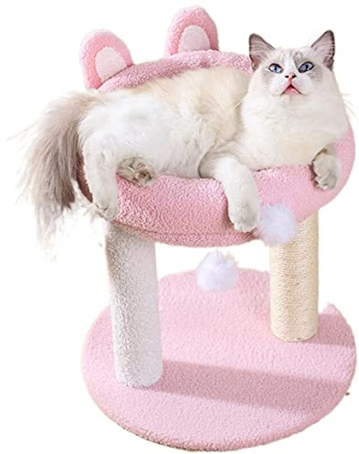 XAoSCd Katzenbäume Katzenklettergerüst Dreischichtiges Katzenbaumhaus Katzenkratzbaum Mit Kaninchenohren Niedliches Katzenkratzbrett Mit Wollballspielzeug Für Mobile Hausti,