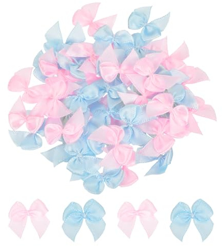 QUARKZMAN 50Pz Mini Fiocco di Nastro 1 Fiocchi Nastro Raso Multicolori Fiocchetti Piccoli Tessuto per Decorazioni Regalo Festa Cucito DIY Artigianale Natalizi, Rosa e Blu