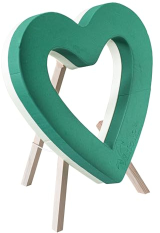 Creativery våt foam hjärta 47 x 40 x 7 cm öppen med trästativ – för professionella blomster och hobbyhobbyhobbyhantverkare – färska blommor sticksvamp – blomstickmassa – blomtillbehör och blombehov