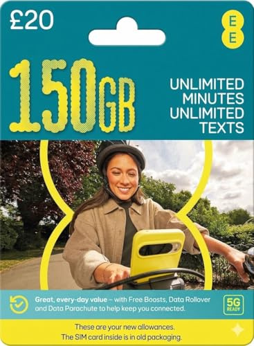 EE £20 Pay As You Go SIM – Triple Cut SIM | UK’s Best Network |150 GB DATA. Unlimited Minutes & Texts | 30-Day Bundle