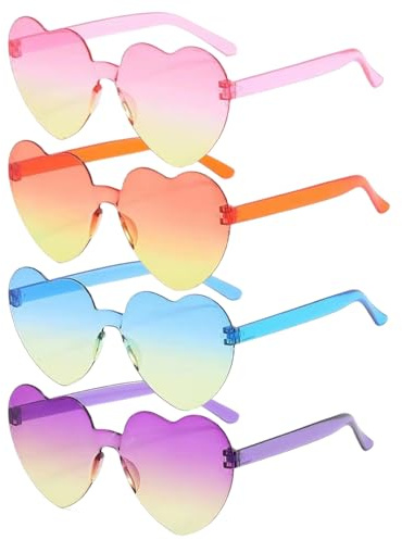 SAIIURV 4 Paia Colorate Occhiali da Sole a Forma di Cuore per Adulti Bambino, Senza Montatura Stile Hippie Retrò Occhiali da Festa Divertenti Accessori Disco per Carnevale Festa Matrimonio