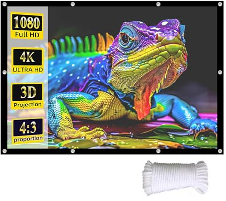 Telo Proiettore 72-300 Pollici, Schermo Proiezione Esterno, 4:3 HD 4K Anti Rughe Schermo Cinematografico, Schermo Bianco Opaco con Corde per Casa Ufficio Eventi Teatro(84in)