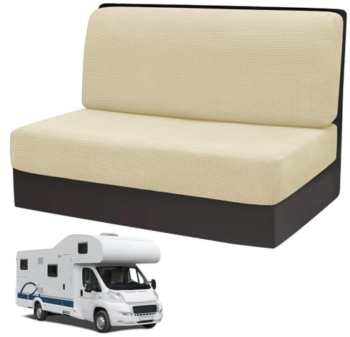 2 Stück Camper Kissenbezüge, 1 Set Spannbezüge Couch, RV-Sitzbezüge, Wohnwagen Polster, Sofa-Sitzkissenbezüge, Wohnmobil-Sitzbezüge für Anhänger Reisemobilsitz, Waschbar (Weiß)