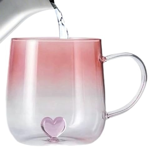 Tasses En Verre – 400 Ml, Design Dégradé De Cœur 3D, Pot Transparent Avec Poignée Anti-brûlure, Matériau Borosilicate À Paroi Épaisse | Verres Élégants Pour Café, Thé, Latte, Jus, Céréales, Cuisine, B