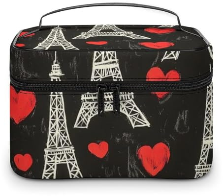 TZTTZT Beauty case da viaggio con stampa Torre Eiffel a forma di cuore, borsa da viaggio per donne, graziosa borsa grande per cosmetici organizer per il trucco