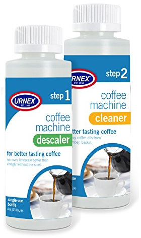 Urnex Coffee Maker Cleaner and Descaler Kit - 2 Single Use Bottles - Professional at Home Coffee Machine Cleaning and Descaling