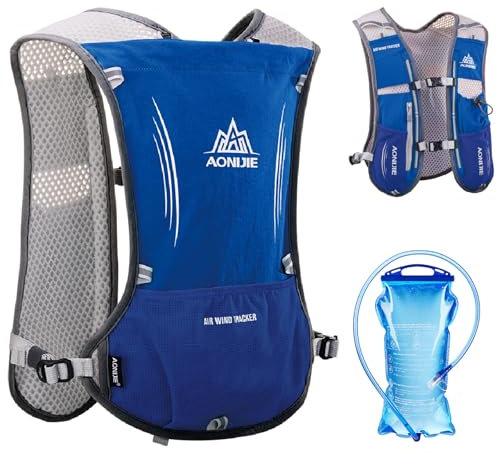 TRIWONDER 5L Ultraleichter Trinkrucksack, Trail Run Rucksack Trinkweste, Hydration Pack Fahrradrucksack für Marathon, Laufen, Camping, Wandern (Blau - mit 1.5L Wasserblase, Einheitsgröße)