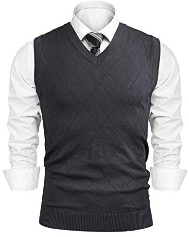 iClosam Pull à sans Manche Homme Col V Tricot Gilet Homme (sans Chemise) - Gris Foncé 2 - L