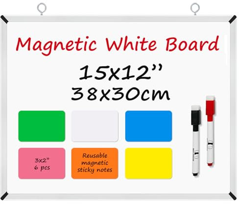 Whiteboard Set - Magnettafel 38x30cm mit 2 Stifte und 6 Magnete Beschreibbar - Kleine White Kanban Board Tafel
