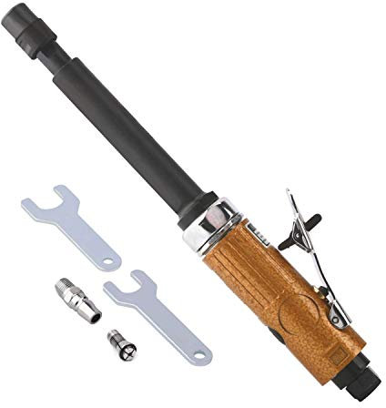 Molinillo de aire recto, molinillo de aire largo con dos mandriles (1/4 y 1/8 pulgadas), velocidad de ralentí: 25000 RPM.