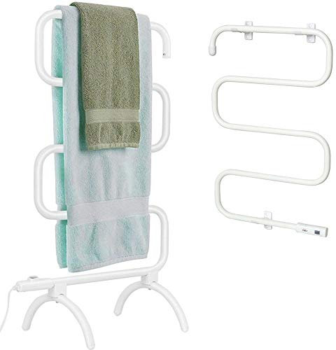 BAKAJI Scaldasalviette Termoarredo Elettrico da Bagno 2in1 da Terra e Parete Asciugabiancheria Portasciugamani con Elementi in Alluminio Riscaldanti (4 Elementi)