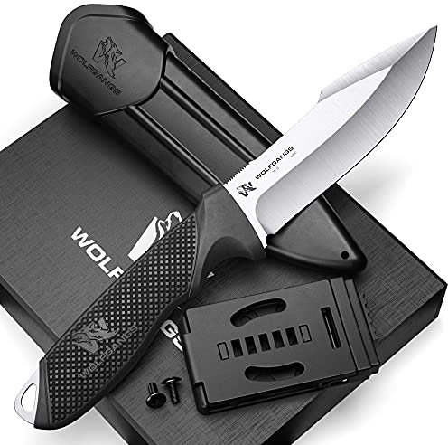 ODENWOLF W2 Couteau de chasse lame fixe en D2 – Couteau de survie outdoor avec étui – Acier monobloc ultra-résistant – Idéal bushcraft, randonnée, bivouac