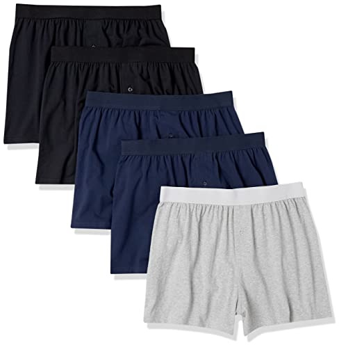 Amazon Essentials Bóxer de Punto de algodón (Disponibles en Tallas Grandes y Largos Especiales) Hombre, Pack de 5