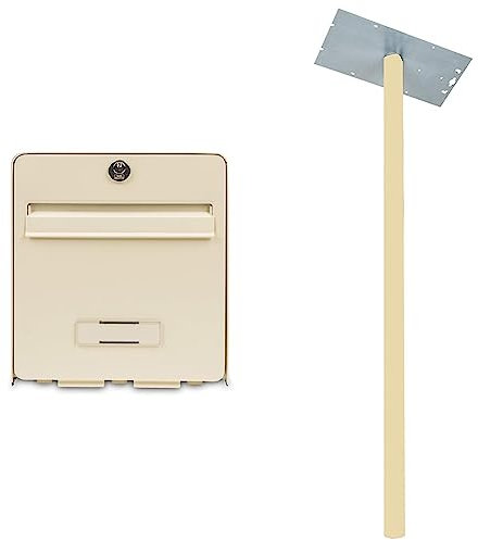 BURG-WÄCHTER, Boîte aux Lettres Normalisée en Acier Galvanisé avec Porte à Ouverture Totale, Stop-Courrier (Porte bloquée à 120°), 2 Portes, Favor, Beige & Pied pour Boîte aux Lettres