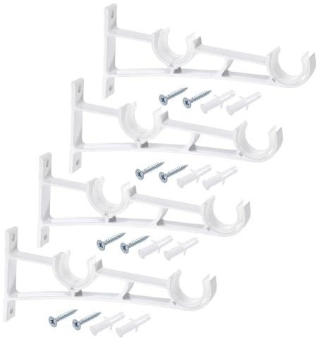 QUARKZMAN Soporte Doble para Barra de Cortina 4 Unidades Soportes de Aleación de Aluminio Barra de Cortina Ganchos para Postes de 0.8-1 Colgar en Pared (Blanco)