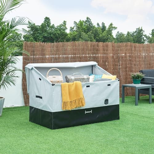 casa.pro Boîte de Rangement d'Extérieur Coffre de Jardin Résistant avec Fentes d'Aération Toit Incliné Poignées Capacité 850 L Acier Polyester 147 x 86 cm Gris Noir