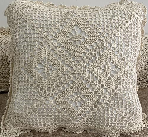 MINDPLUS Federa per cuscino in cotone lavorato a mano all'uncinetto, decorativa, realizzata a mano, 40 x 40 cm, motivo floreale, stile vintage rurale (beige D)