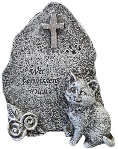 Logbuch-Verlag Minnessten katt grå Vi saknar dig – gravsten djurgrav sorgsdekoration för katter av polyharts, väderbeständig 11 x 10 cm