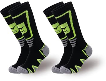 PRS calcetines térmicos de esquí para niños, cómodos y ergonómicos, de algodón térmico; calcetines de montaña y snowboard, 2 pares, negro