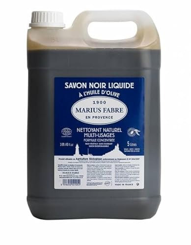 MARIUS FABRE – Flüssige schwarze Seife mit Olivenöl – Vielseitiger Allzweckreiniger, 100% natürlichen Ursprungs – Traditionelle Herstellung – Ecocert-zertifiziert – Garantiert aus Frankreich – 5 L