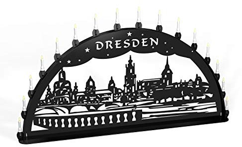 Colours-Manufaktur Außenschwibbogen Schwibbogen Lichterbogen Metall - Motiv: Dresden Canalettoblick - XL 1,2 Meter Breite Außen-Bereich schwarz * groß * Weihnachten Dresdner Frauenkirche
