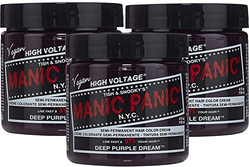 MANIC PANIC Deep Purple Dream Classic Semi-permanente Haarfarbe mit hoher Haftung, 3 Stück, Brombeere, Violett-Ton für dunkles und helles Haar, vegan, PPD- und Ammoniakfrei