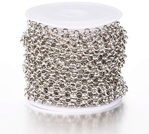 Beadthoven 40 cm runda Belcher kedjor 4 mm diameter mässing kors Rolo kedjor halsband platinapläterad med spole för armband vristlänk choker smyckestillverkning
