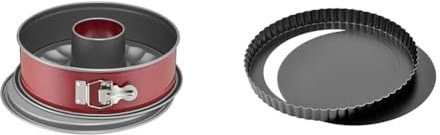 ORIGINAL KAISER Classic Plus Springform 26 cm mit Flach- und Rohrboden, 2 Böden, runde Backform, auslaufsicher, antihaftbeschichtet, rot & Classic Tarteform mit Hebeboden 28 cm, antihaftbeschichtet