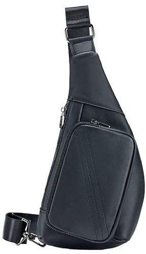 MANNUOSI Herren Schultertaschen Sling Bag Leder Brusttasche Vintage Echtleder Handtasche Schwarz 2