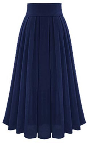 Gonna lunga estiva in chiffon – Maxi gonna da donna elegante gonna estiva a vita alta, gonna estiva in chiffon per il tempo libero, morbida gonna a pieghe, Blu mare, S