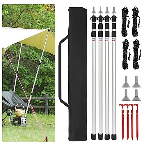 Jopassy 4X Zeltstange, 87.5-234.5cm Höhenverstellbar Zeltstangen, Zeltgestänge Aluminiumlegierung, Zelten Zeltstange mit Twist-Lock-Mechanismus für Zelt, Tarp, Sonnensegel oder Plane