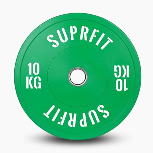 SUPRFIT gummerade fitnessstötdämparplattor 50 mm viktskivor av massivt gummigranulat – vikt: 5–25 kg, stötabsorberande hantelskivor 50 mm för hantelträning, viktskivor – färgade
