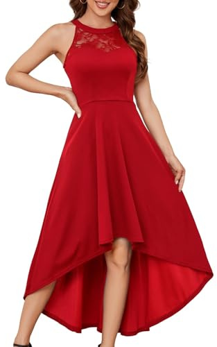 Bbonlinedress Abito da sposa formale da cocktail da donna, con scollo all'americana, da sera, per feste, feste, feste, balli studenteschi, 2026, Rosso Hi-lo, XX-Large