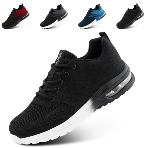 Hitmars Running Shoes Mens Womens Sports Trainers Gym Shoes Cushioned Tennis Exercise Gym Air Cushion Jogging Black-White Size UK 7