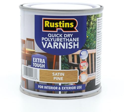 RustinsQuick Dry Poly Varnish Satin Pine 250ml -Tough, Water-Based Clear Finish in Gloss, Matt or Satin; Durable Protection for Interior Wood, Furniture and Floors