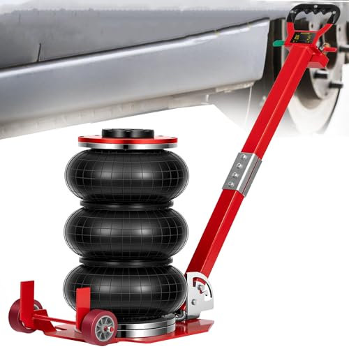 NALoRa 3 Tonnen/6600 lbs Triple Bag Air Jack Pneumatischer Bag Jack Lift bis zu 15,75 Zoll 3-5S Schnellhebe-Air Jack für Garagen-PKWs LKWs mit verstellbarem Langen runden Griff Rot