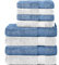 Komfortec 8er Handtuch Set aus 100% Baumwolle, 4 Badetücher 70x140 und 4 Handtücher 50x100 cm, Frottee, Weich, Towel, Groß, Hellblau/Weiss