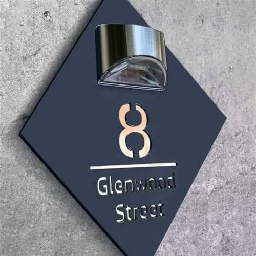 ZXH Targhetta moderna per porta solare personalizzata, targhetta illuminata con LED, numero civico solare, pannello solare 3D personalizzato, targhette indirizzi con nome stradale per cortile (nero e