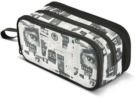 Mnsruu Abstract Magazine Newspaper Collage Pencil Case Boys Girls Pen Bag Large Capacity School Office Stationery Organizer Pencil Pouch Holder Zipper Kids Teens Adults