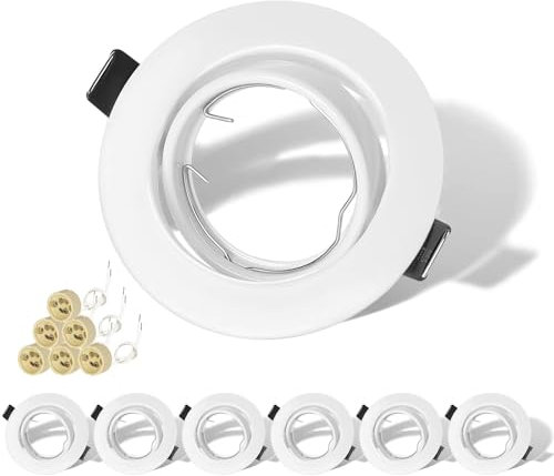 KEJIYILT Spots encastrables GU10 Cadre Set de 6, Spots LED 230V pivotants en acier inoxydable brossé Spots encastrables ronds Spots de plafond y compris douille pour GU10 LED halogène