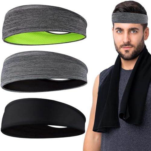 3 Stück Herren-Stirnbänder, Schweißband und Sport-Stirnband für Herren, zum Laufen, Cross-Training, Racquetball, Training zum Laufen, rutschfest, atmungsaktiv