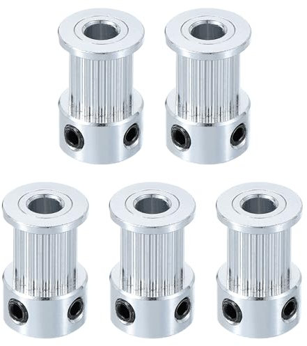sourcing map 5 Pcs Aluminum 16 Teeth 5mm Bore 10mm Width Timing Belt Pulley Wheel Idler Pulley Synchronous Wheels Gear Part for 3D Printer, Silver