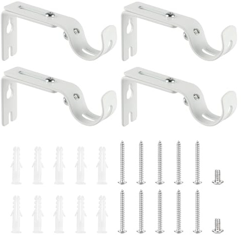 4 Soportes Barra Cortina 25 mm, Metal Blanco Ajustables