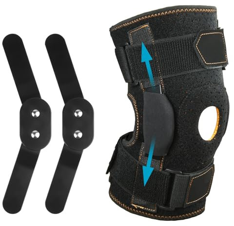 AOOWU Hinged Knee Support Brace, Adjustable Open Patella for Knee Pain, Hinged Knee Support with Parallel Straps & Dual Side Stabilizers