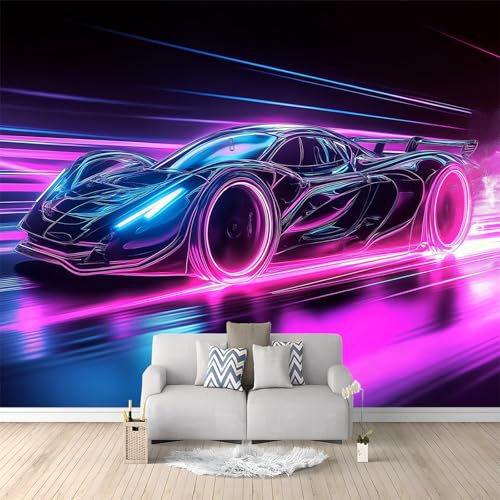 Murales Papel Pintado Salon Arte Digital Coche Deportivo De Neón 350 x 256 cm Fotomurales 3D Tejido No Tejido Papel Tapiz Fotográfico Decorativos Murales Dormitorio Oficina Hotel
