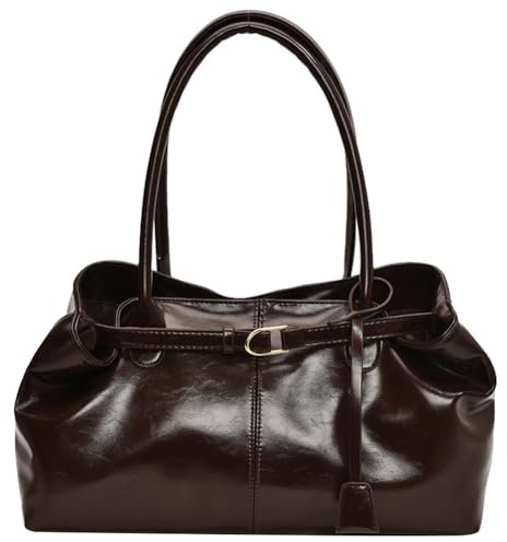 Umhängetasche aus PU-Leder, lässige Tasche mit Griff oben, modische Arbeitstaschen, große Umhängetasche for Damen, Arbeit, Einkaufen, Reisen (Kaffeebraun)