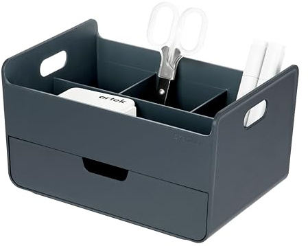 BLUE GINKGO Organisateur de Bureau Portable – 3 Compartiments Compacts, Demi-tiroir – Porte-stylos, Organisateur de Bureau pour Bureau, Maquillage, Loisirs créatifs (Fabriqué en Corée, Bleu)